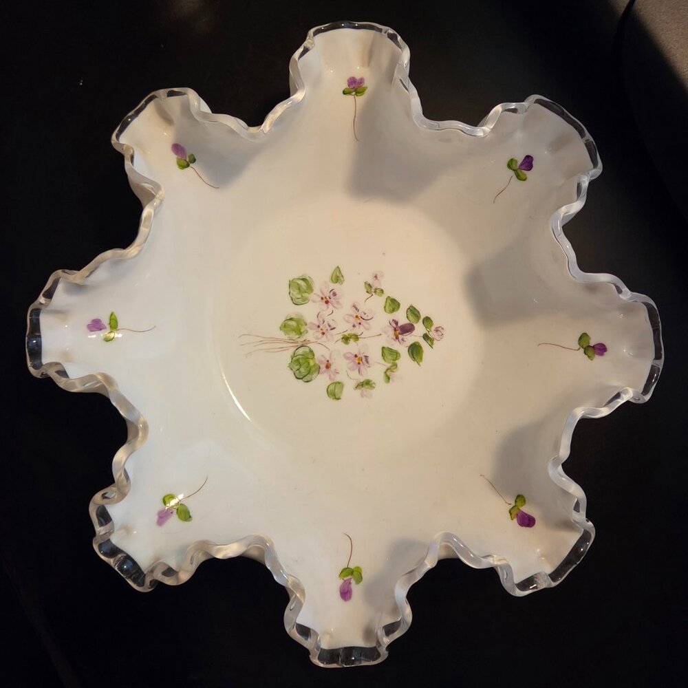 Nine-Inch Hand Painted Milk Glass Bowl